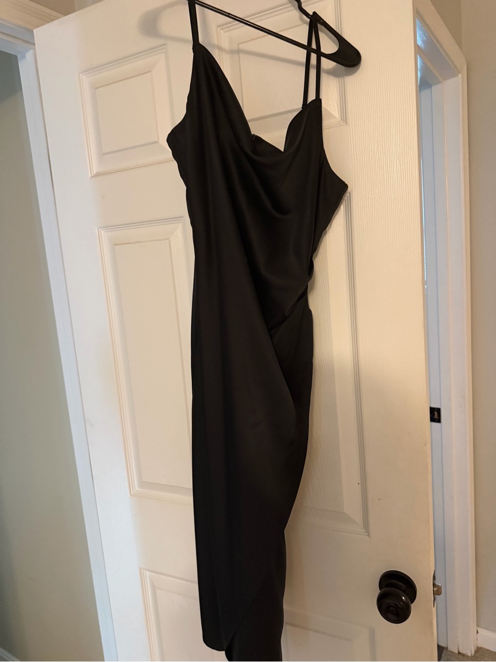 Lulu's Black Asymmetrical Slip Dress with Cowl Neck